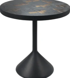 Casa Padrino Luxus Wohnzimmertisch Mehrfarbig / Schwarz Ø 50 x H. 53 cm - Runder Couchtisch mit Schieferplatten & Keramik Fliesen