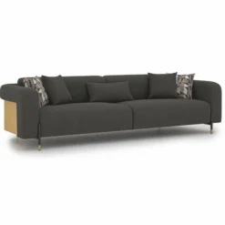 Casa Padrino Luxus Wohzimmer & Hotel Sofa Grau / Naturfarben / Messing 250 cm - Luxus Möbel