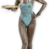 Casa Padrino Luxus XXL Bronze Deko Skulptur Frau mit Tablett Antik Bronze / Antik Türkis / Schwarz / Gold 82 x H. 178 cm - Lebensgroße XXL Bronze Deko Figur - XXL Wohnzimmer Deko - XXL Büro Deko
