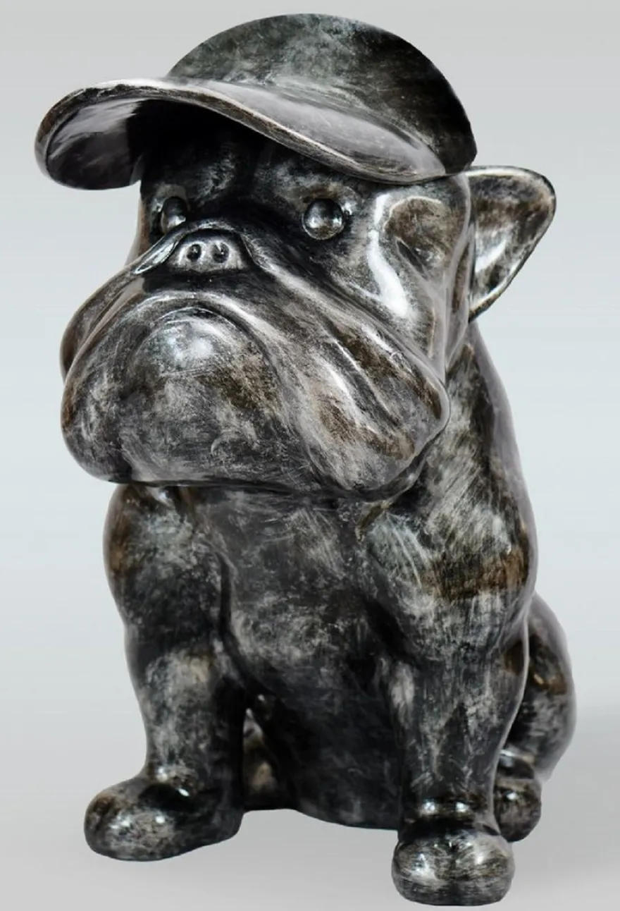 Casa Padrino Luxus XXL Deko Skulptur Hund Bulldogge Antik Silber H. 100 cm - Große Deko Figur - XXL Wohnzimmer Deko - XXL Garten Deko