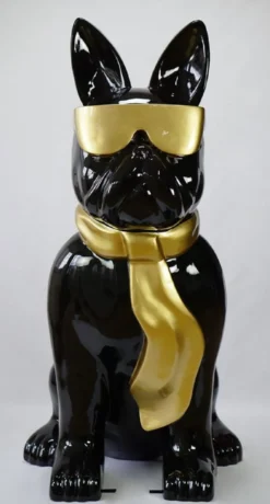 Casa Padrino Luxus XXL Deko Skulptur Hund Bulldogge mit Brille und Krawatte Schwarz / Gold H. 196 cm - Riesige Garten Skulptur - Riesige Garten Figur - XXL Deko Skulpturen - XXL Deko Figuren