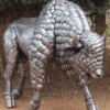 Casa Padrino Luxus XXL Garten Deko Skulptur Bison Silber 312 x 130 x H. 207 cm - Riesige XXL Garten Deko Metall Figur - Luxus Garten Deko Accessoires