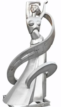 Casa Padrino Luxus XXL Garten Deko Skulptur Tänzerin Silber / Grau H. 350 cm - Riesige XXL Garten Deko Edelstahl Figur - XXL Edelstahl Garten Skulpturen