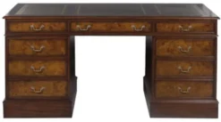 Casa Padrino Mahagoni Schreibtisch Braun / Grün 160,5 x 76 x H. 77 cm - Luxus Büromöbel