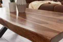 Casa Padrino Massivholz Couchtisch mit Metallbeinen Braun / Schwarz 110 x 60 x H. 40 cm - Rechteckiger Wohnzimmertisch im Industrie Look - Wohnzimmer Möbel
