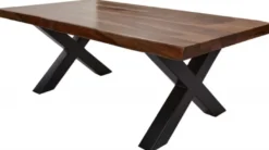 Casa Padrino Massivholz Couchtisch mit Metallbeinen Braun / Schwarz 110 x 60 x H. 40 cm - Rechteckiger Wohnzimmertisch im Industrie Look - Wohnzimmer Möbel