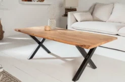 Casa Padrino Massivholz Couchtisch mit Metallbeinen Naturfarben / Schwarz 118 x 60 x H. 40 cm - Rechteckiger Wohnzimmertisch - Massivholz Wohnzimmer Möbel