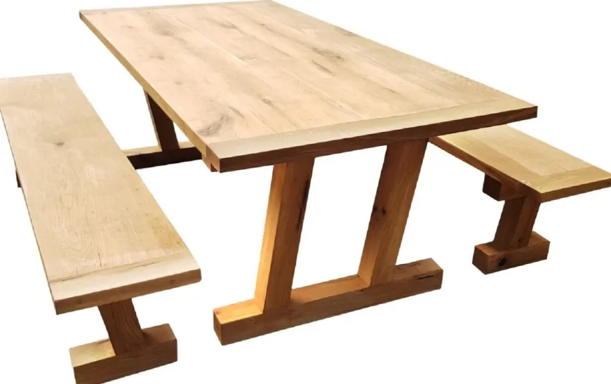 Casa Padrino Massivholz Esszimmer Set Naturfarben - Eichenholz Esstisch mit 2 Sitzbänken - Esszimmmer Möbel - Restaurant Möbel - Massive Eichenholz Möbel