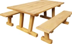 Casa Padrino Massivholz Esszimmer Set Naturfarben - Eichenholz Esstisch mit 2 Sitzbänken - Esszimmmer Möbel - Restaurant Möbel - Massive Eichenholz Möbel