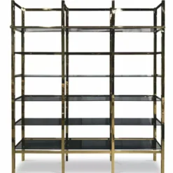Casa Padrino Metall Regalschrank mit Leiter Gold / Schwarz 245 x 45 x H. 223 cm