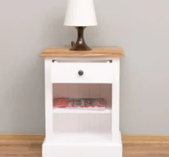 Casa Padrino Nachttisch im Landhausstil mit 1 Schublade und Eichenholzplatte, 47 x 32 x 59 cm