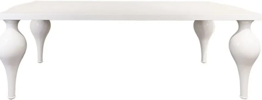 Casa Padrino Neoklassik Esstisch Hochglanz Weiß 220 x 110 x H. 75,5 cm - Massivholz Küchentisch - Esszimmer Möbel im Neoklassischem Stil