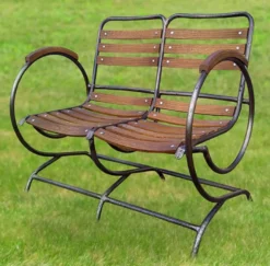 Casa Padrino Nostalgie Gartenbank Braun 100 x 70 cm - Jugendstil Sitzbank mit Armlehnen