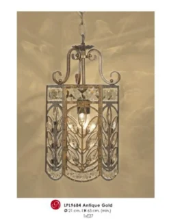 Casa Padrino Orientalische Designer Pendelleuchte mit Kristall-Deco, Antik Gold, Durchmesser 21 cm, Höhe 65 cm