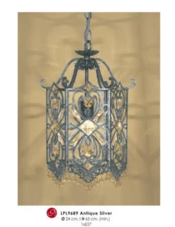 Casa Padrino Orientalische Designer Pendelleuchte mit Kristall-Deco in Antik Silber, Ø 24 x H 65 cm