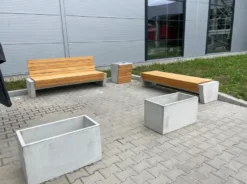 Casa Padrino Park Abfallbehälter Naturfarben / Grau / Silber H. 60 cm - Stadt Abfalleimer - Beton Mülleimer