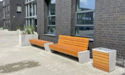 Casa Padrino Park Abfallbehälter Naturfarben / Grau / Silber H. 60 cm - Stadt Abfalleimer - Beton Mülleimer