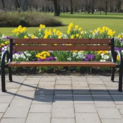 Casa Padrino Parkbank Braun / Schwarz 200 cm - Stadtbank - Gartenbank mit Rückenlehne und Armlehnen - Outdoor Sitzbank