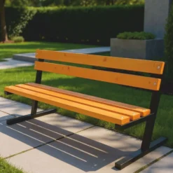 Casa Padrino Parkbank mit Rückenlehne Naturfarben / Schwarz 200 cm - Stadtbank - Gartenbank - Outdoor Sitzbank