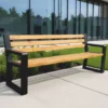 Casa Padrino Parkbank mit Rückenlehne und Armlehnen Naturfarben / Schwarz 200 cm - Stadtbank - Gartenbank - Outdoor Sitzbank