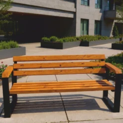 Casa Padrino Parkbank mit Rückenlehne und Armlehnen Braun / Schwarz 200 cm - Stadtbank - Gartenbank - Outdoor Sitzbank