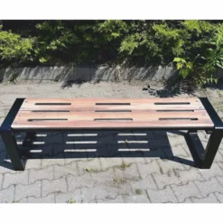 Casa Padrino Parkbank Naturfarben / Braun / Schwarz 192 cm - Stadtbank - Gartenbank - Outdoor Sitzbank - Outdoor Möbel - Stadt Möbel
