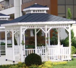 Casa Padrino Pavillon mit Sitzbänken Weiß / Blau 400 x 400 x H. 400 cm - Garten & Park Möbel