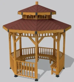 Casa Padrino Pavillon mit Sitzbänken Naturfarben / Braun 300 x 300 x H. 375 cm - Garten & Park Möbel