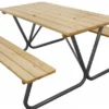 Casa Padrino Picknicktisch mit integrierten Sitzbänken Naturfarben / Grau 180 cm - Picknick Möbel