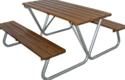 Casa Padrino Picknicktisch mit integrierten Sitzbänken Dunkelbraun / Silber 180 cm - Picknick Möbel