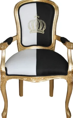 Casa Padrino Pompöös by Harald Glööckler Barock Esszimmerstuhl mit Armlehnen, Schwarz / Weiß / Gold, 48 x 54 x 100 cm