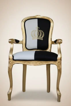 Casa Padrino Pompöös by Harald Glööckler Barock Esszimmerstuhl mit Armlehnen, Schwarz / Weiß / Gold, 48 x 54 x 100 cm