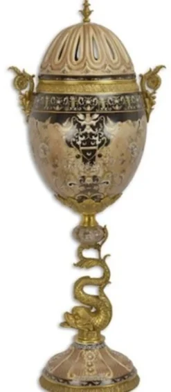 Casa Padrino Porzellan Deko Vase mit Deckel Beige / Schwarz / Messingfarben 33,5 x 25 x H. 84,3 cm - Deko Accessoires im orientalischen Stil