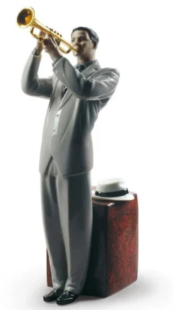 Casa Padrino Porzellan Skulptur Jazz Trompeter Mehrfarbig 17 x H. 33 cm - Handgefertigte & Handbemalte Luxus Deko Figur