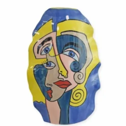 Casa Padrino Porzellan Vase Blau / Bunt H. 47,2 cm - Handbemalte Deko Blumenvase mit abstraktem Motiv