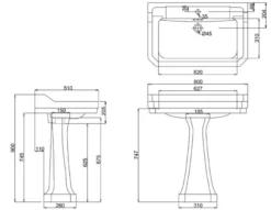 Casa Padrino Porzellan Waschbecken mit Sockel Jugendstil Design Weiß 80 x 51 x H. 90 cm