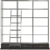 Casa Padrino Regalschrank mit Leiter Silber / Schwarz 220 x 45 x H. 240 cm - Bücherschrank - Wohnzimmer Schrank - Büro Schrank - Wohnzimmer Möbel - Büro Möbel - Luxus Möbel