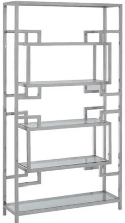 Casa Padrino Regalschrank mit Glasregalen Silber 100 x 30 x H. 180 cm - Bücherschrank - Wohnzimmer Schrank - Büro Schrank - Wohnzimmer Möbel - Büro Möbel - Luxus Möbel