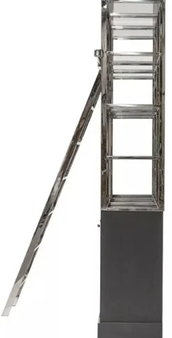 Casa Padrino Regalschrank mit Leiter Schwarz / Silber 219 x 43 x H. 240 cm - Bücherschrank - Wohnzimmer Schrank - Büro Schrank - Wohnzimmer Möbel - Büro Möbel - Luxus Möbel