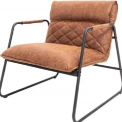 Casa Padrino Retro Lounge Sessel Vintage Hellbraun / Schwarz 71 x 72 x H. 79 cm - Kunstleder Sessel mit Metallgestell - Wohnzimmer Möbel
