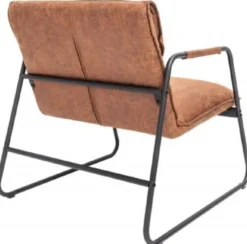 Casa Padrino Retro Lounge Sessel Vintage Hellbraun / Schwarz 71 x 72 x H. 79 cm - Kunstleder Sessel mit Metallgestell - Wohnzimmer Möbel