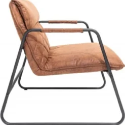 Casa Padrino Retro Lounge Sessel Vintage Hellbraun / Schwarz 71 x 72 x H. 79 cm - Kunstleder Sessel mit Metallgestell - Wohnzimmer Möbel