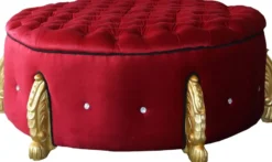 Casa Padrino riesiger Barock Rundhocker in Bordeaux / Gold mit Bling Bling Glitzersteinen Durchmesser 107 cm - Luxus Hotel Möbel - Limited Edition