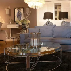 Casa Padrino Runder Couchtisch mit 4 herausziehbaren Beistelltischen Silber Ø 120 cm