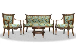 Casa Padrino Salon Set antik braun blau mit Blumenmuster - Luxus Kollektion