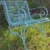 Casa Padrino Schmiedeeisen Gartenstuhl mit Armlehnen Jugendstil Hellblau 65 x 60 cm