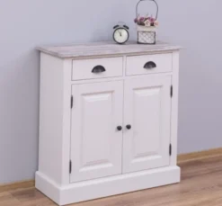 Casa Padrino Schrank im Landhausstil mit 2 Türen, 2 Schubladen und Eichenholzplatte, 85 x 35 x 85 cm