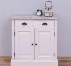 Casa Padrino Schrank im Landhausstil mit 2 Türen, 2 Schubladen und Eichenholzplatte, 85 x 35 x 85 cm