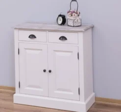 Casa Padrino Schrank im Landhausstil mit 2 Türen, 2 Schubladen und Eichenholzplatte, 85 x 35 x 85 cm
