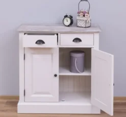 Casa Padrino Schrank im Landhausstil mit 2 Türen, 2 Schubladen und Eichenholzplatte, 85 x 35 x 85 cm